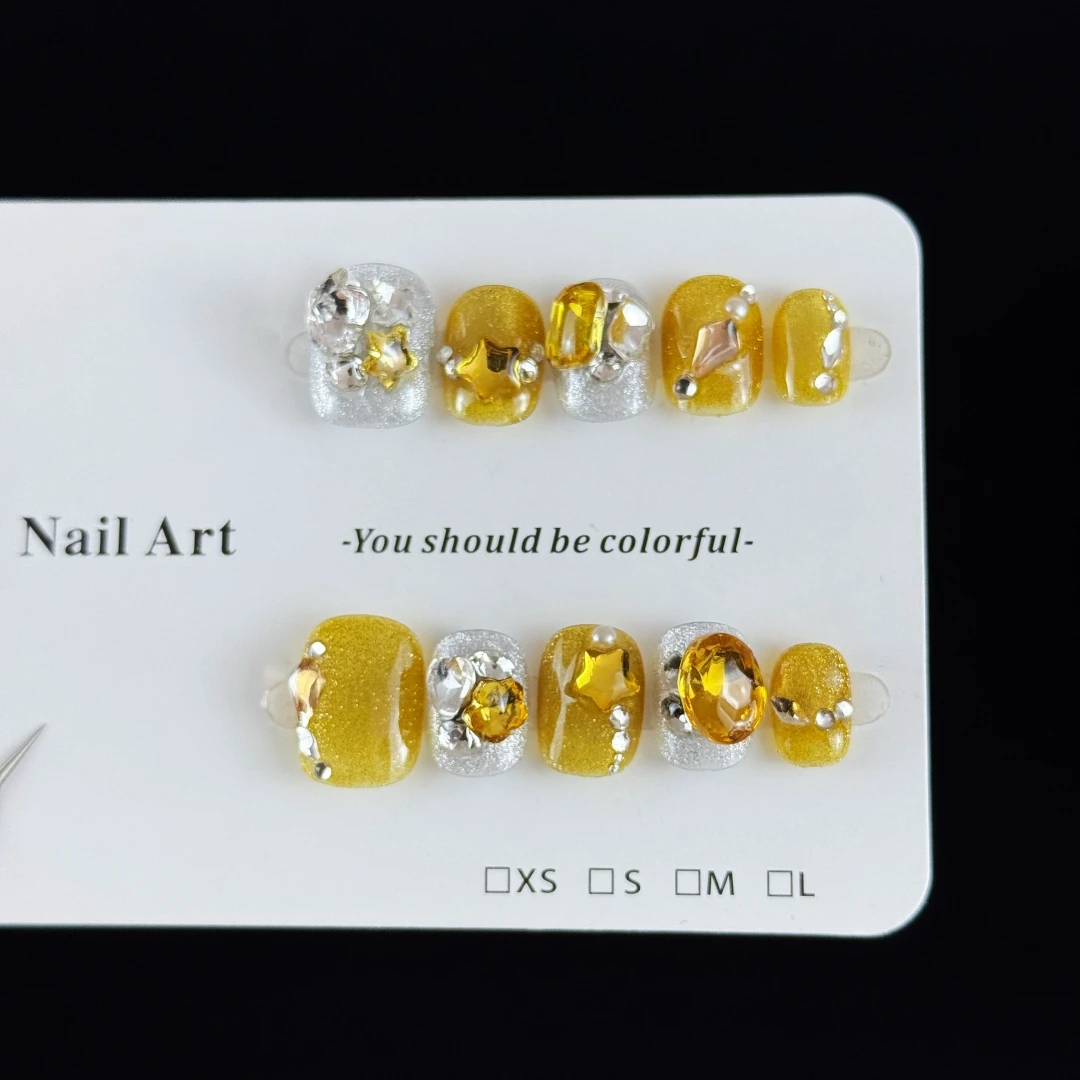 10pcs high-end Cute and simple design, hand-painted three-dimensional round diamonds, five-pointed stars, dazzling cat eyes and