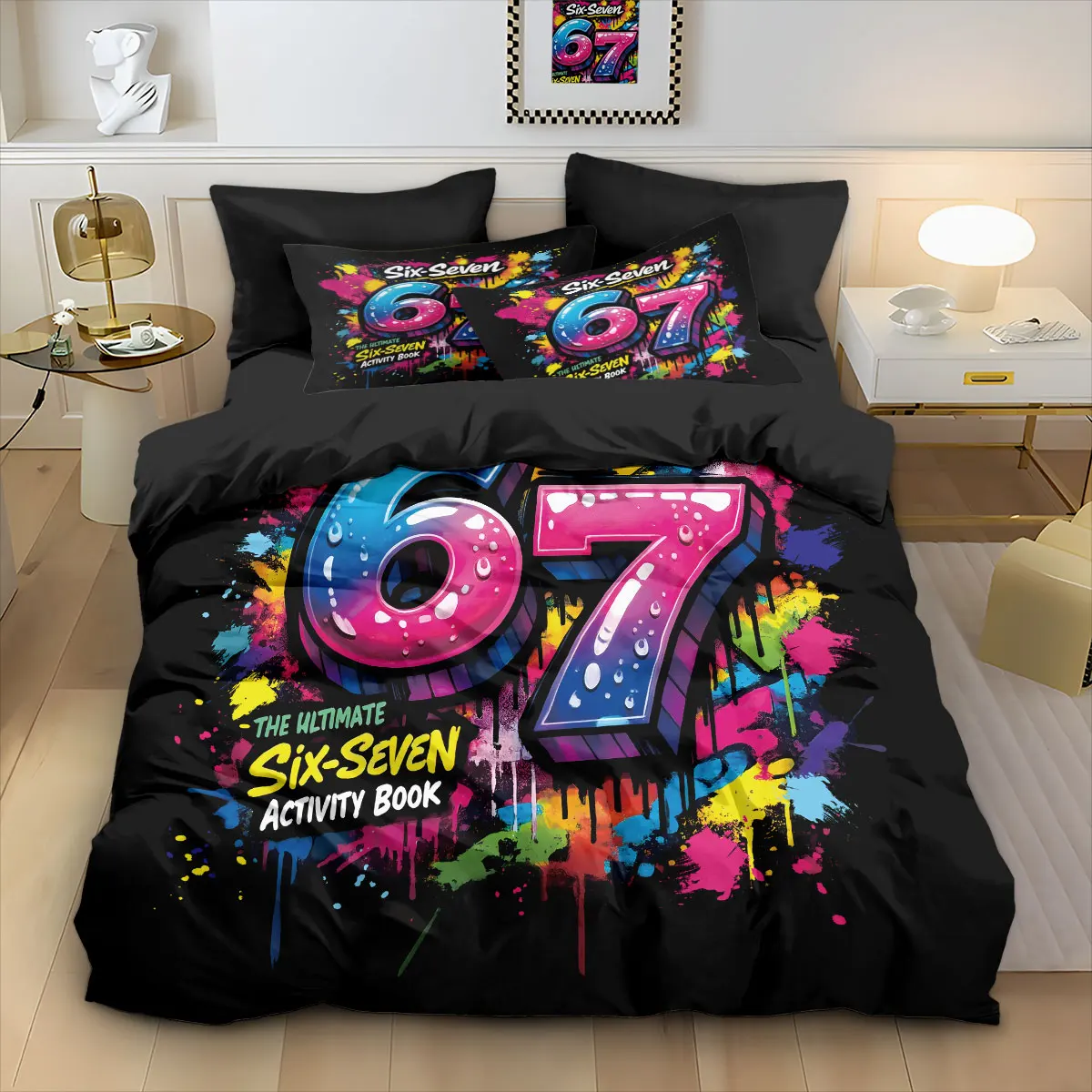 3pcs Graffiti Style Game Controller 67 Element Printed Coreless Down Duvet Cover Set, Multi Size Bedroom Bedding Decoration view 4