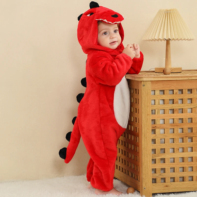 Toddler Boys Animal Rompers Kids Giraffe Dinosaur Kigurumi Pajamas Children\'s Winter Thick Flannel Jumpsuit Baby Zipper Clothes