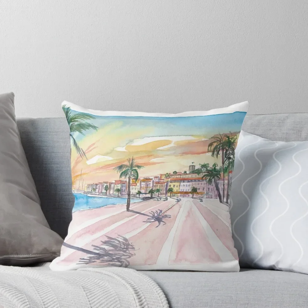 Cannes French Riviera Waterfront Promenade Throw Pillow Decorative Sofa Cushion Cushions Home Decor pillow