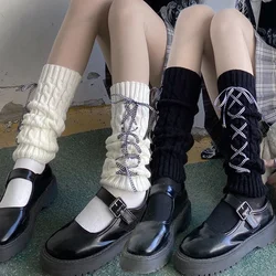 Japanese Lolita Leg Long Socks Warmers Women Gothic Ribbon Leggings Gaiters Knee Goth Winter Sock Knitted Cuffs Ankle Warmer