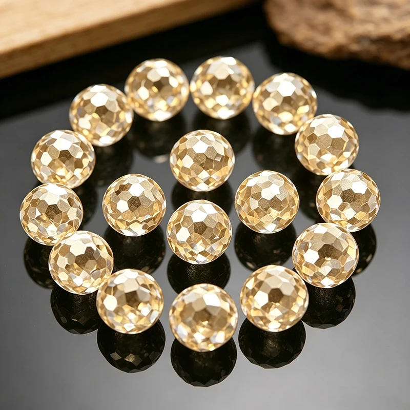 Champagne Color Round Spherical Beads Moissanite for DIY Bracelet Necklace Jewelry Making No Certificate Included