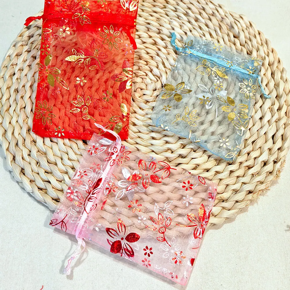 25/50/100szt Torba na prezenty z organzy 9x12cm 10x15cm Bauhinia Folia do tłoczenia Kwiatowy nadruk Ślub Impreza Cukierki Biżuteria Torebki do pakowania — zdjęcie 7