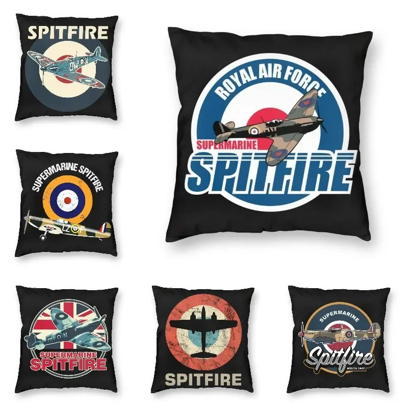 RAF Spitfire Patch Royal Air Force Cushion Cover Supermarine Airplane WW2 War Plane Pilot Aircraft Pillow Case Square Pillowcase