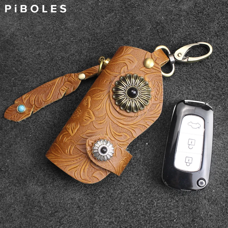 

EDC Key Wallet Handmade Genuine Leather Smart Key Holder Portale Housekeeper Key Display Pouch Keychain Keys Ring For Women, Men