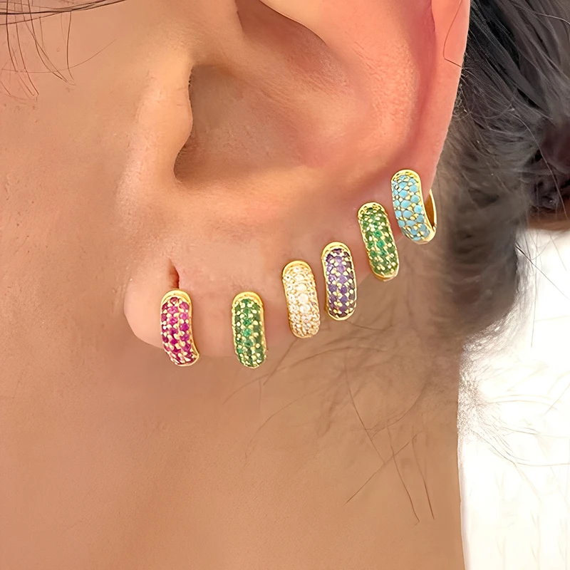 رائعة لوحة الذهب هوب أقراط للنساء الكلاسيكية الملونة تشيكوسلوفاكيا زركونيا ثقب الأقراط امرأة الإكسسوارات والمجوهرات بالجملة #1