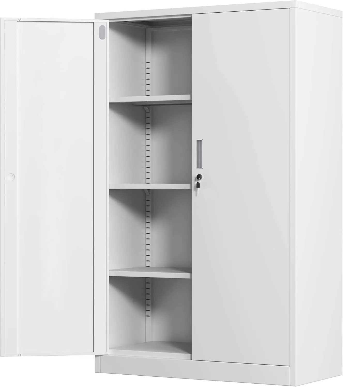 Metal Storage Cabinet  Locking Doors and 3 Adjustable Shelves, 53.5-Inch Lockable Storage Cabinets for Home Office Garage(White)