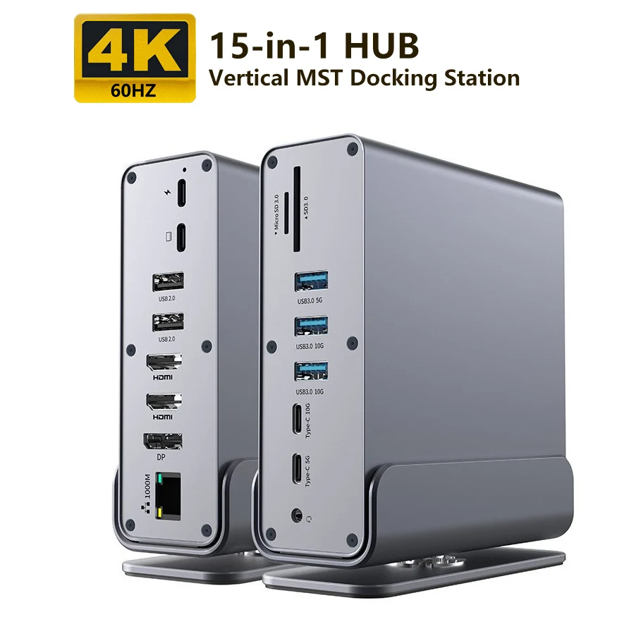 15-in-1 USB-C Docking Station USB HUB with HD 4K60Hz DP USB TF/SD Gigabit Ethernet Audio Port for Laptop Expansion