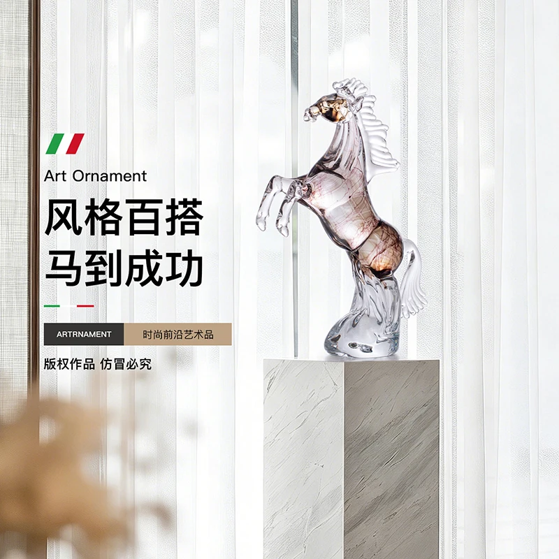 Home Decor Modern Glass Horse Sculptures Transparent Leaping Horse Statues Ornaments Office Model Room Hotel Soft Decor Artwork