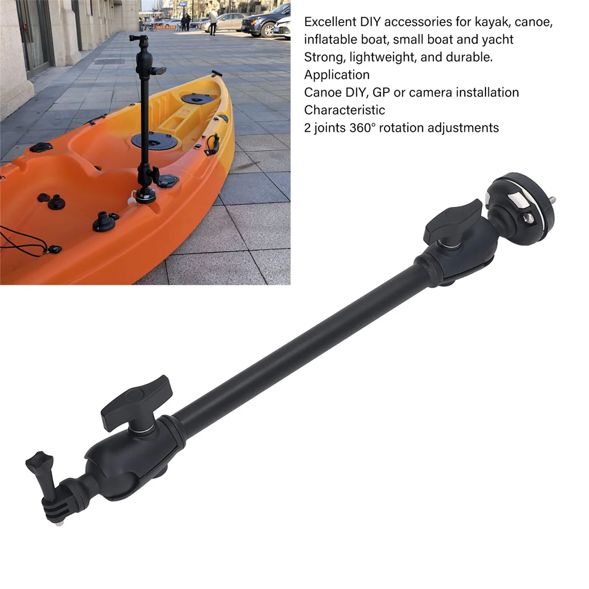 Adjustable Kayak Camera Mount Base Safety Camera Holders with Long Arm Marine Boat Camera Bracket Accessories-GP40