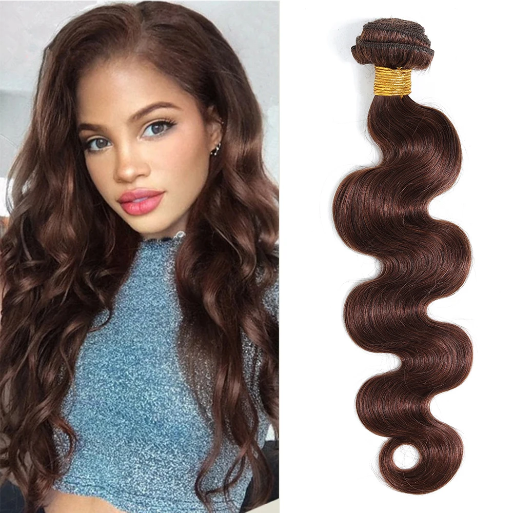 Pacotes de cabelo brasileiro corpo onda para mulheres, 100% extensões de cabelo humano, cabelo remy tecelagem, cabelo castanho, #4, 1 PC, 2PCs