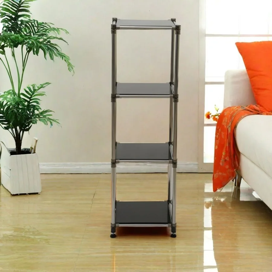 

Korean Black 4Tier Heavy Duty Stainless steel Storage Shelving Unit 100lbs shelf 49H x 14.9W x 13.7D for Indoor Outdoor Organiz