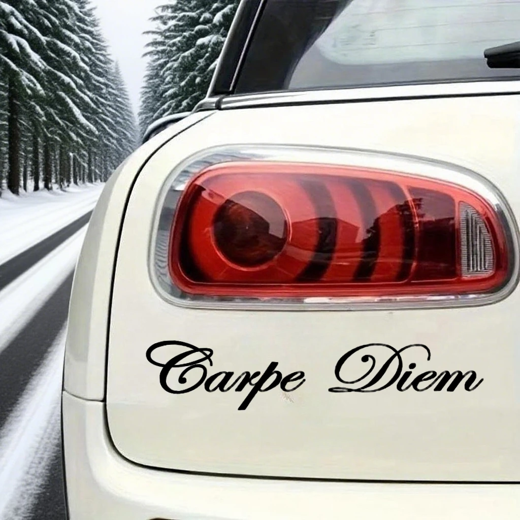 Pegatina de coche elegante Carpe Diem, pegatina de PVC impermeable para estilismo Exterior de coche y personalización motivacional