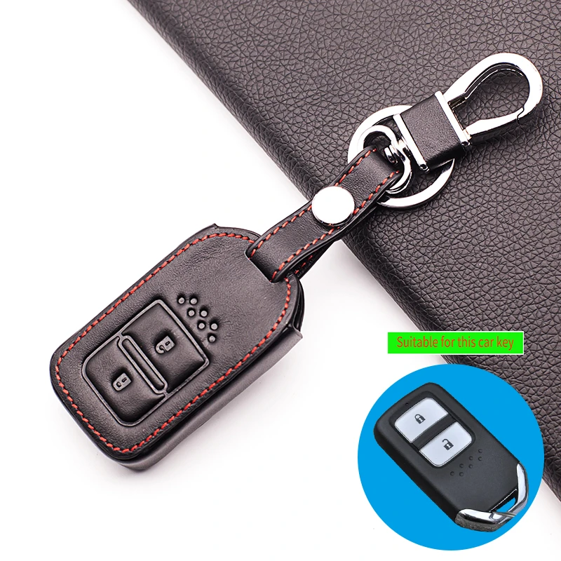 Genuine Leather Smart Remote Key Case For Honda HRV HR-V Vezel For Jazz Crosstour XRV Jed Pilot Accord Civic 2 Button Great Case