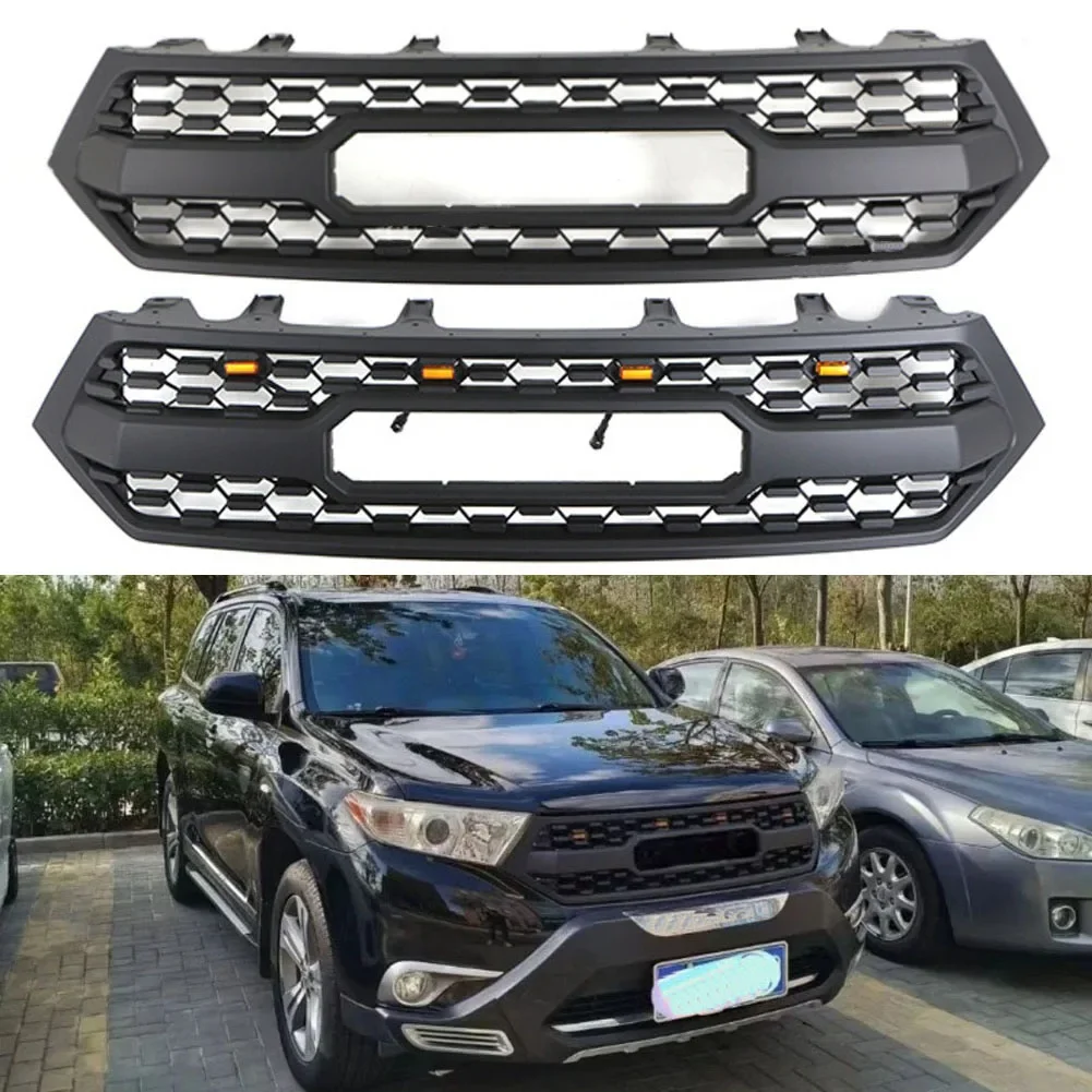 ABS racing grille For TOYOTA HIGHLANDER 2012-2014 grill modification front bumper grille with LED light accessories decoration