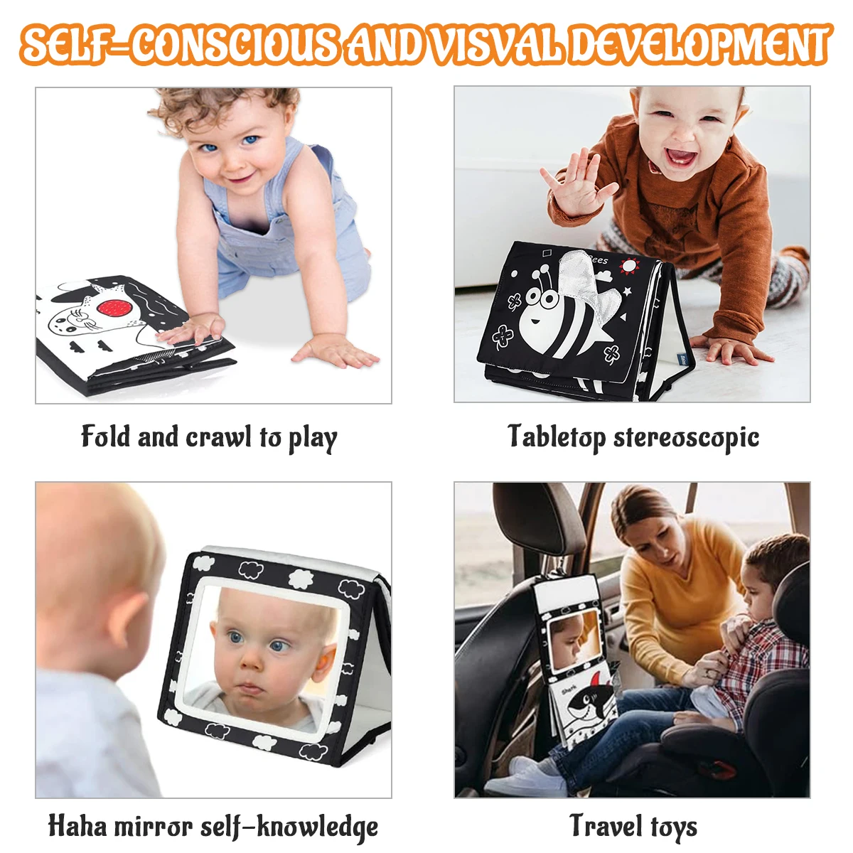 กระจกชั้นเด็ก Sensory ของเล่น Tummy Time สําหรับทารก Montessori Development Crawl High Contrast กิจกรรม Sensory ของเล่น 0-6 ปี