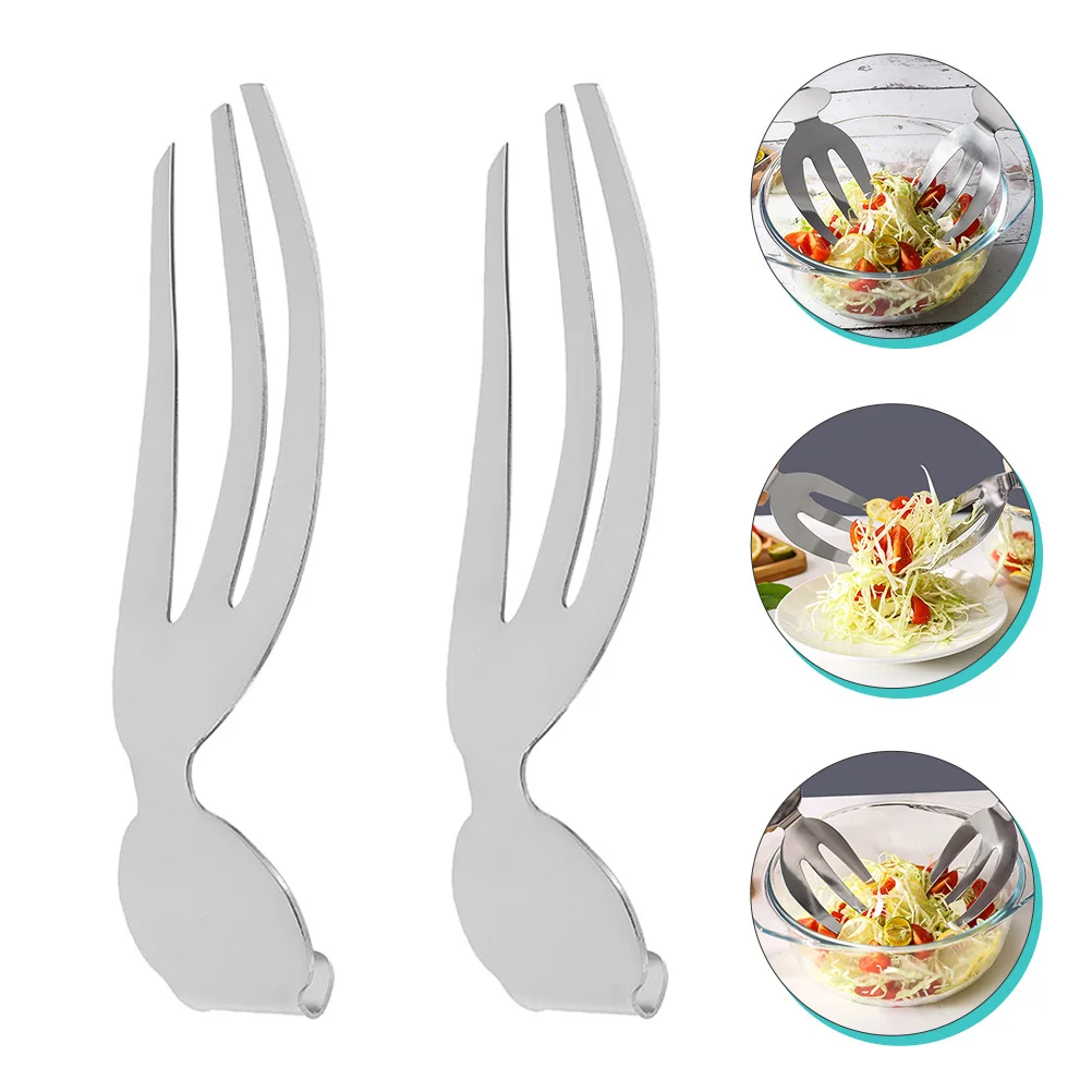 

2Pcs Stainless Steel Salad Hands Portable Server Fork for Home Kitchen Outdoor Picnic Camping Use Salad Hands Fork