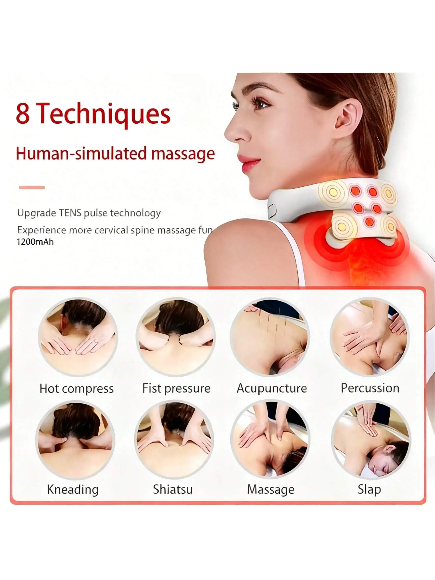 

Беспроводной умный массажер для спины и шеи TENS 2026 с функцией подогрева, для снятия мышечной боли, перезаряжаемый