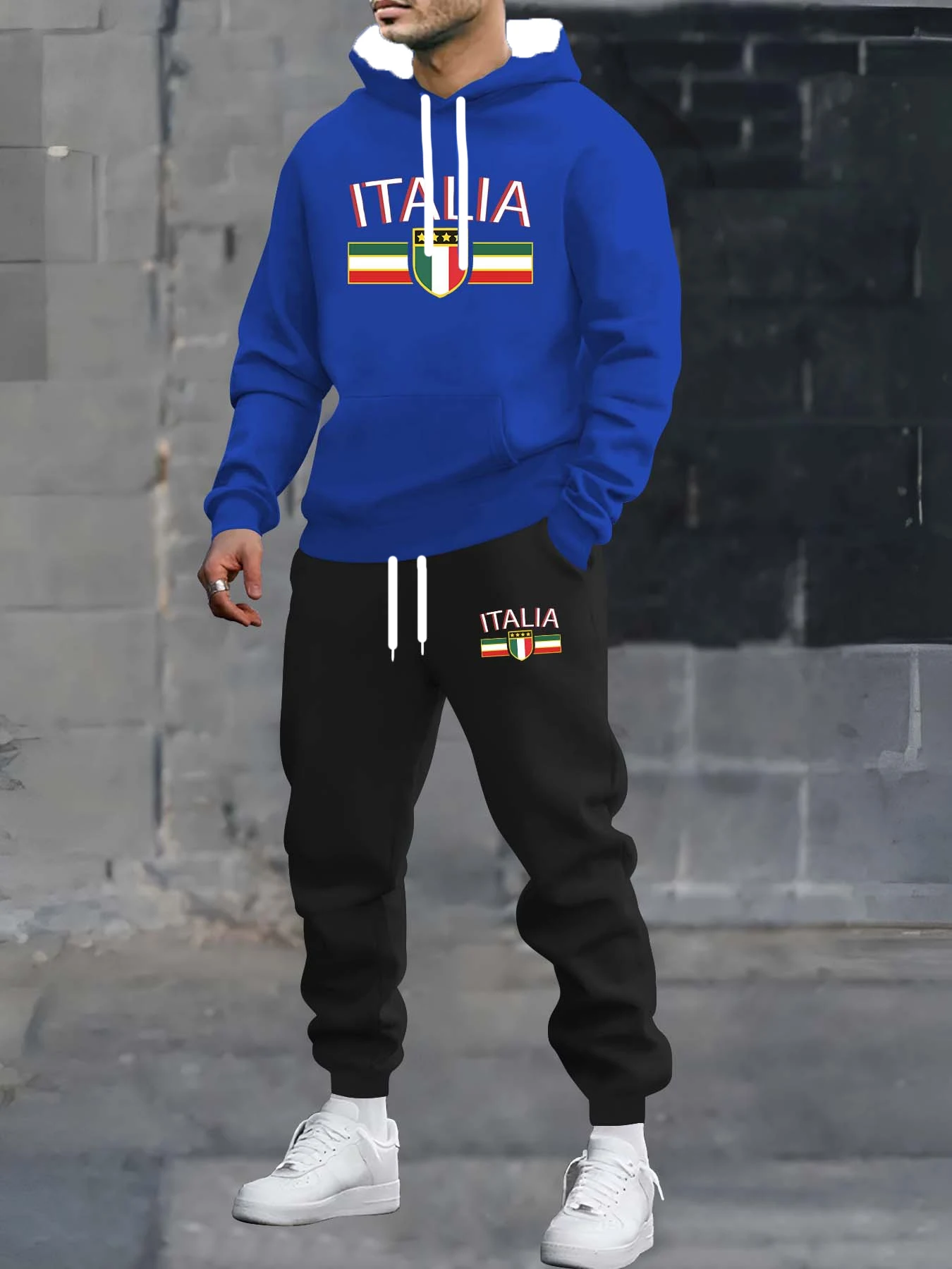 

Autumn and Winter Men Hoodie Set Men ITALIA Alphabet Printed Pattern Street Wear Sports Set Quick Drying Hoodies 2 Pac Set