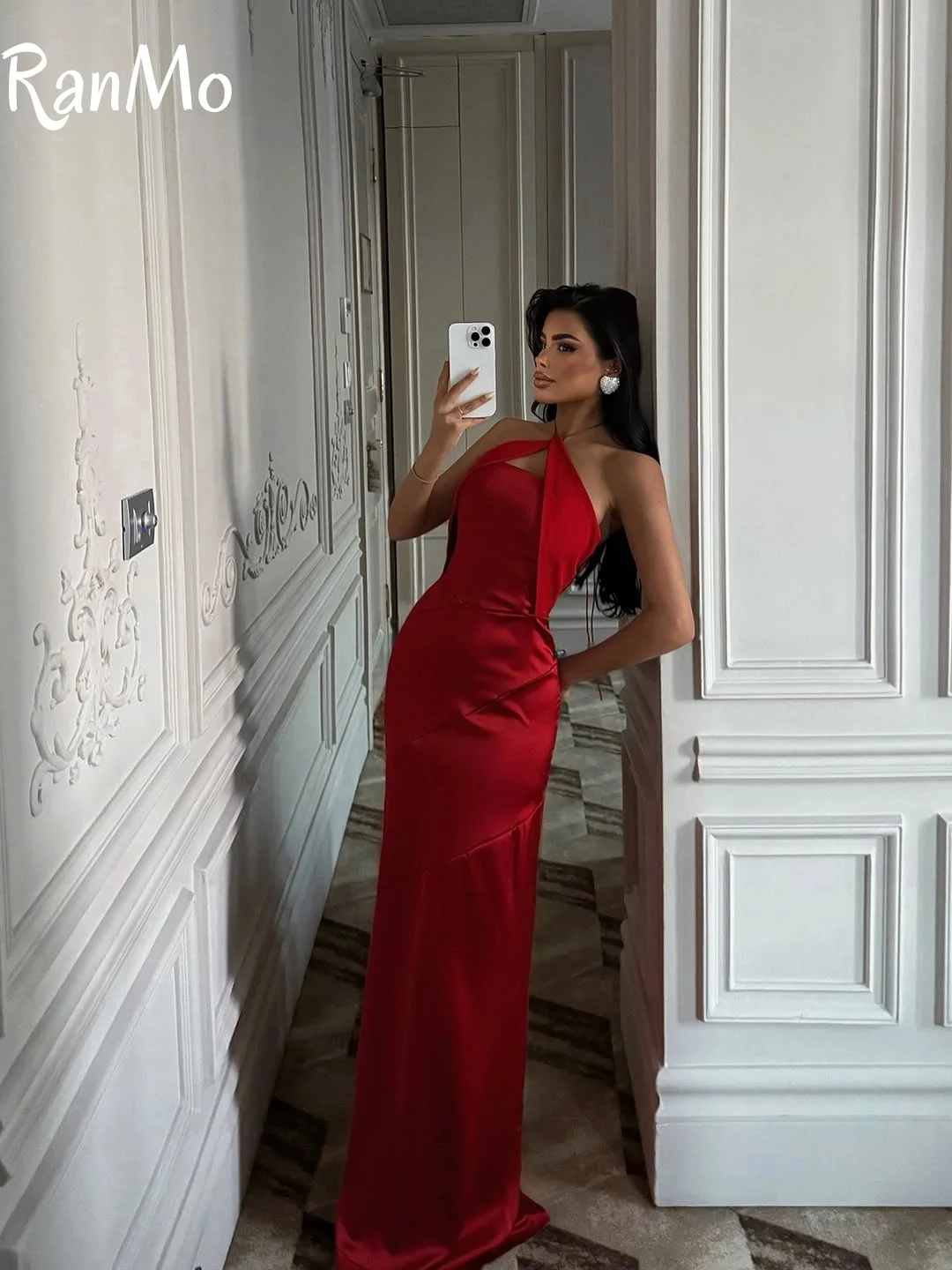 Ranmo 2025 فساتين سهرة جديدة من الحرير الأحمر والساتان رسن حورية البحر للحفلات الراقصة مخصصة مناسبة رسمية لحفلات الزفاف والخطوبة