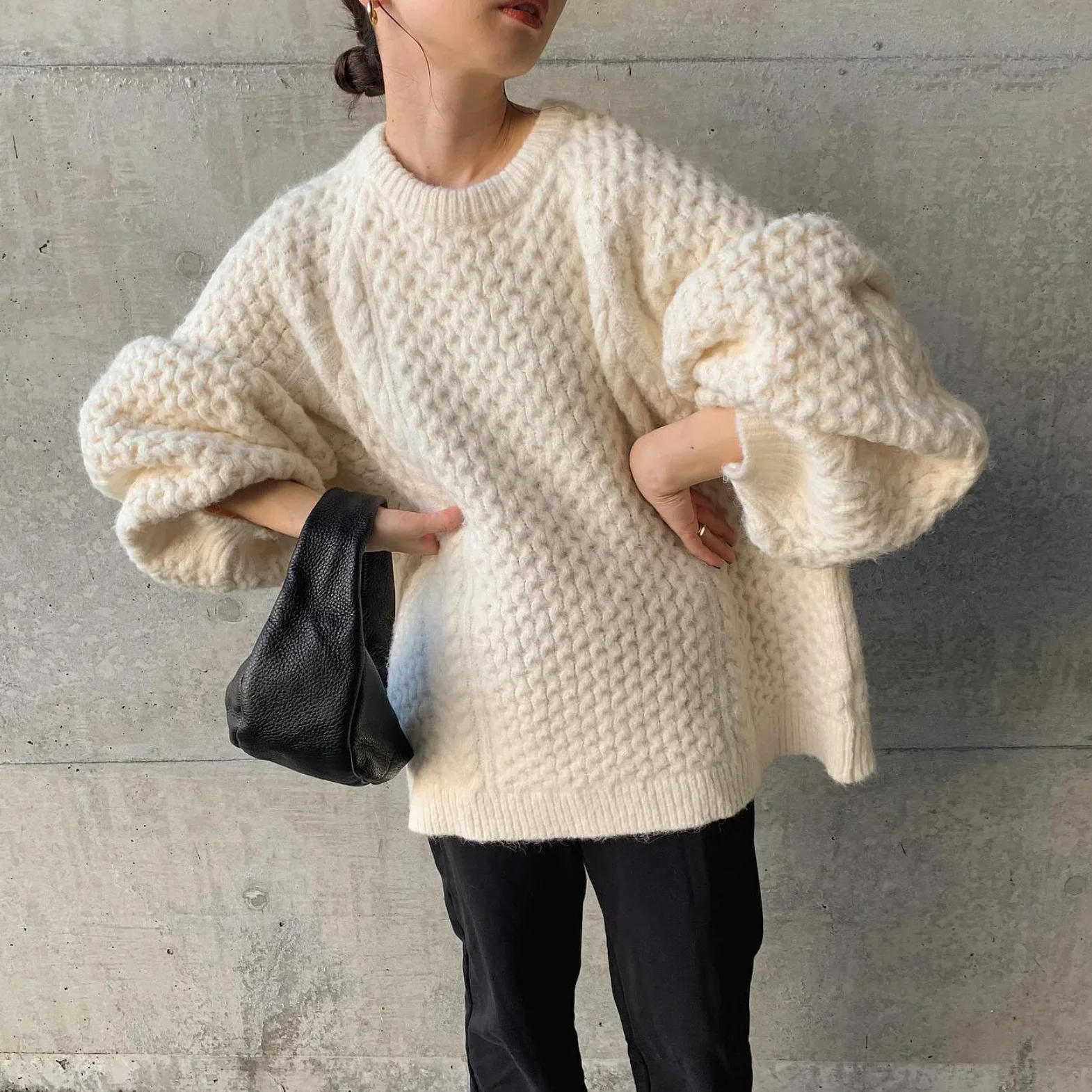 2025 Autumn/Winter New Women's Knitted Hoodie Loose Solid Color Sweater