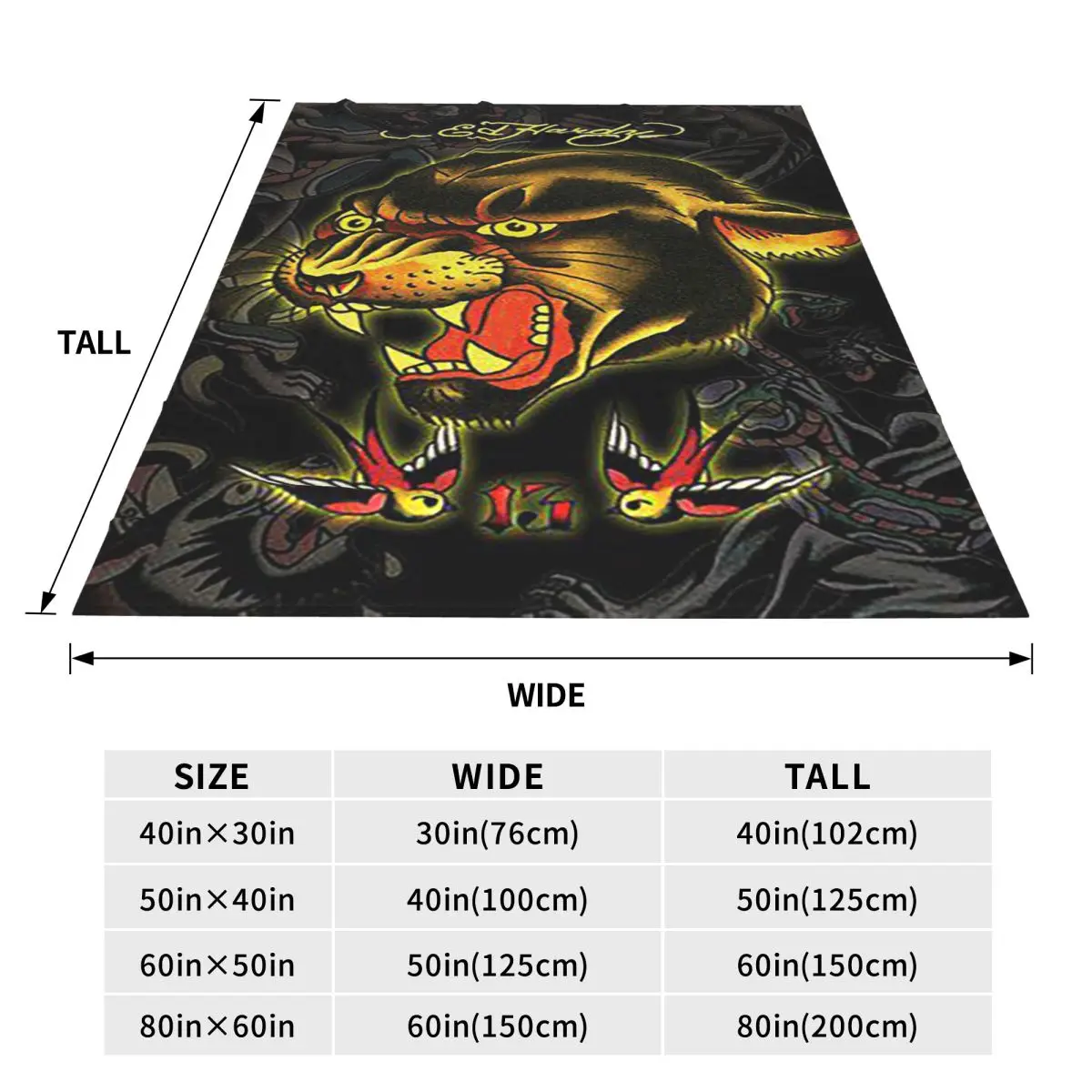 Ed-hardy Tattoo Tiger Skull Blankets Flannel Sofa Throw Blanket Breathable for Home Bedroom Office Throws Bedspread Quilt