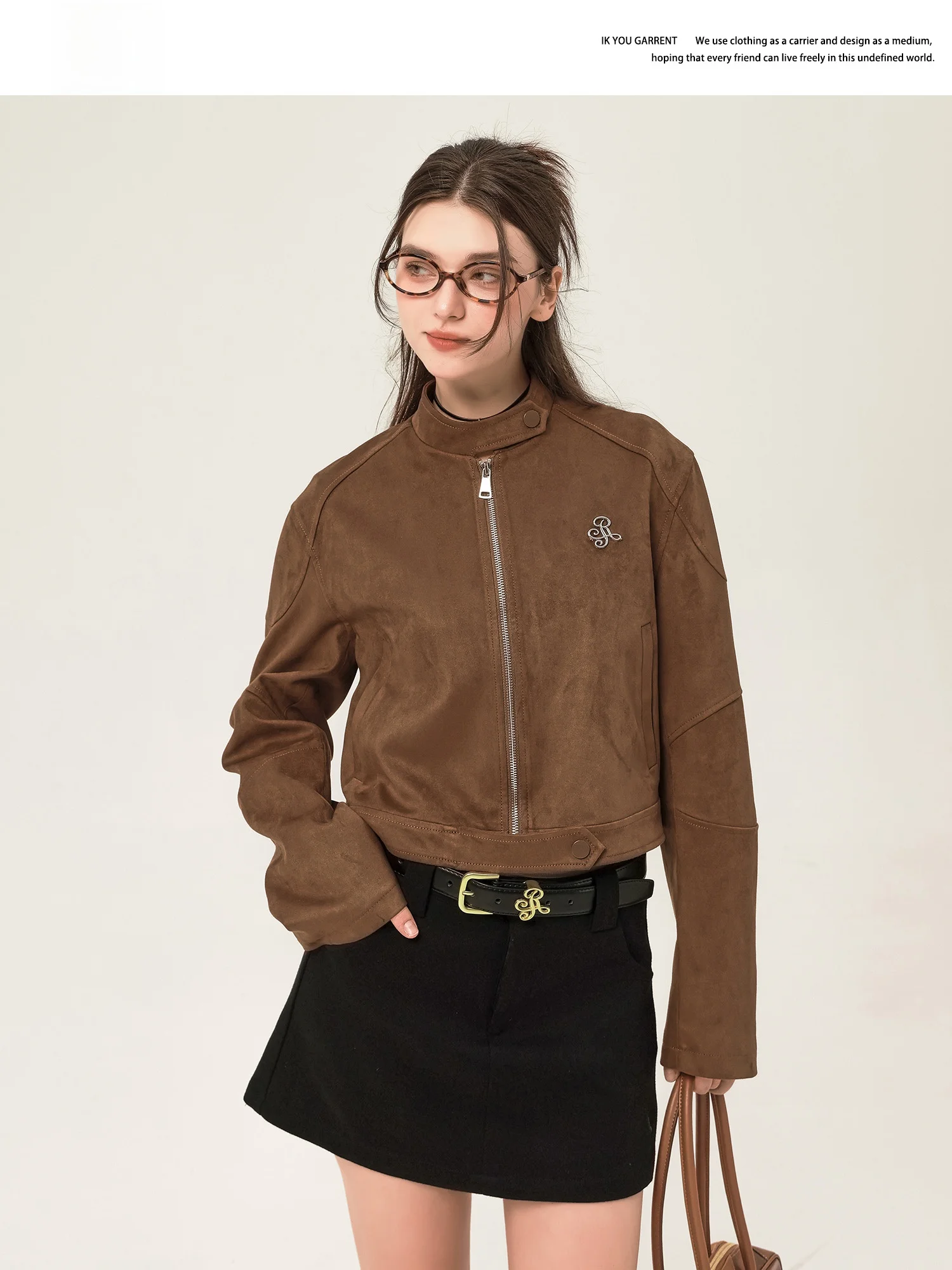 

Original Ikyou Suede ort Jaet Women's Spring Autumn New Sle Flight Suit Jaet Metal Label Retro Vintage Ladies Coat