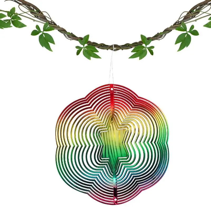 3D Rotating Wind Chimes Colorful Hexagon Spinner Bell Pendant For Outdoor Garden Hanging Windchimes Decoration