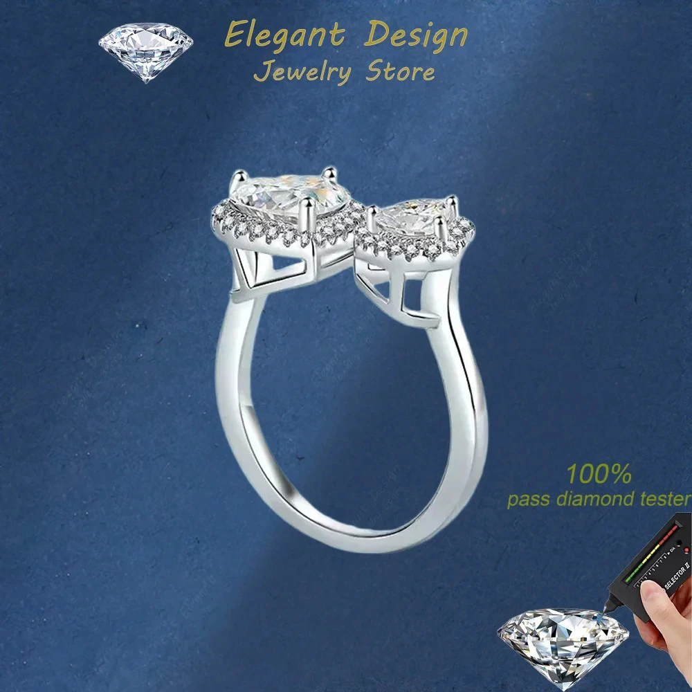 

Elegant Design Mind Acts Upon Mind 2.5CT Moissanite Romantic Ring, Designer Jewelry 18K White Gold Double Heart ring for Women