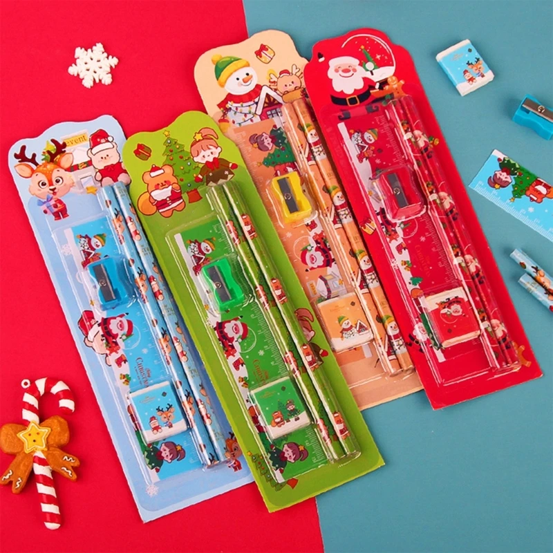 20CB 8 Sets Christmas Stationery Set for Kid Student including Pencil, Eraser, Ruler