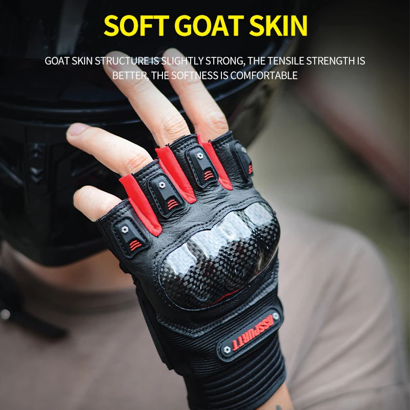 RS Summer Half Finger Motorcycle Gloves Sheepskin Leather Carbon Fiber Protective Shell Motorcycle Motorbike Motocross Gloves view 3