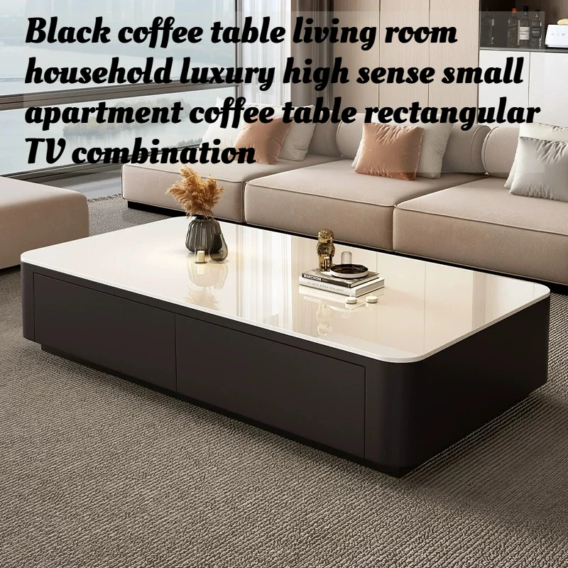 

Black Coffee Table Living Room Small Space Luxury Rectangle TV Stand Nordic Minimalist Art Center Storage Solid Furniture