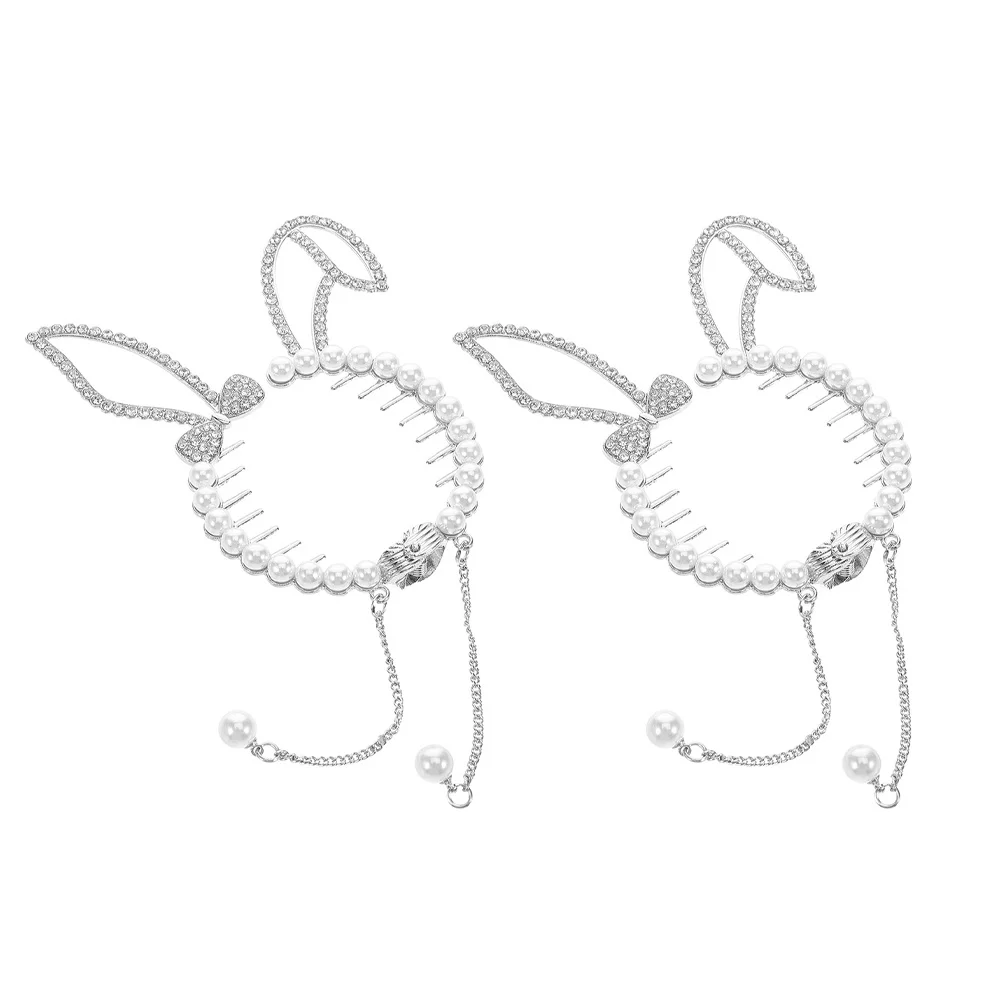 

2Pcs Bunny Ear Hair Bun Holder Clips Cute Stylish Accessories Kids Lightweight Ponytail Buckle Daily Use Parties Performances