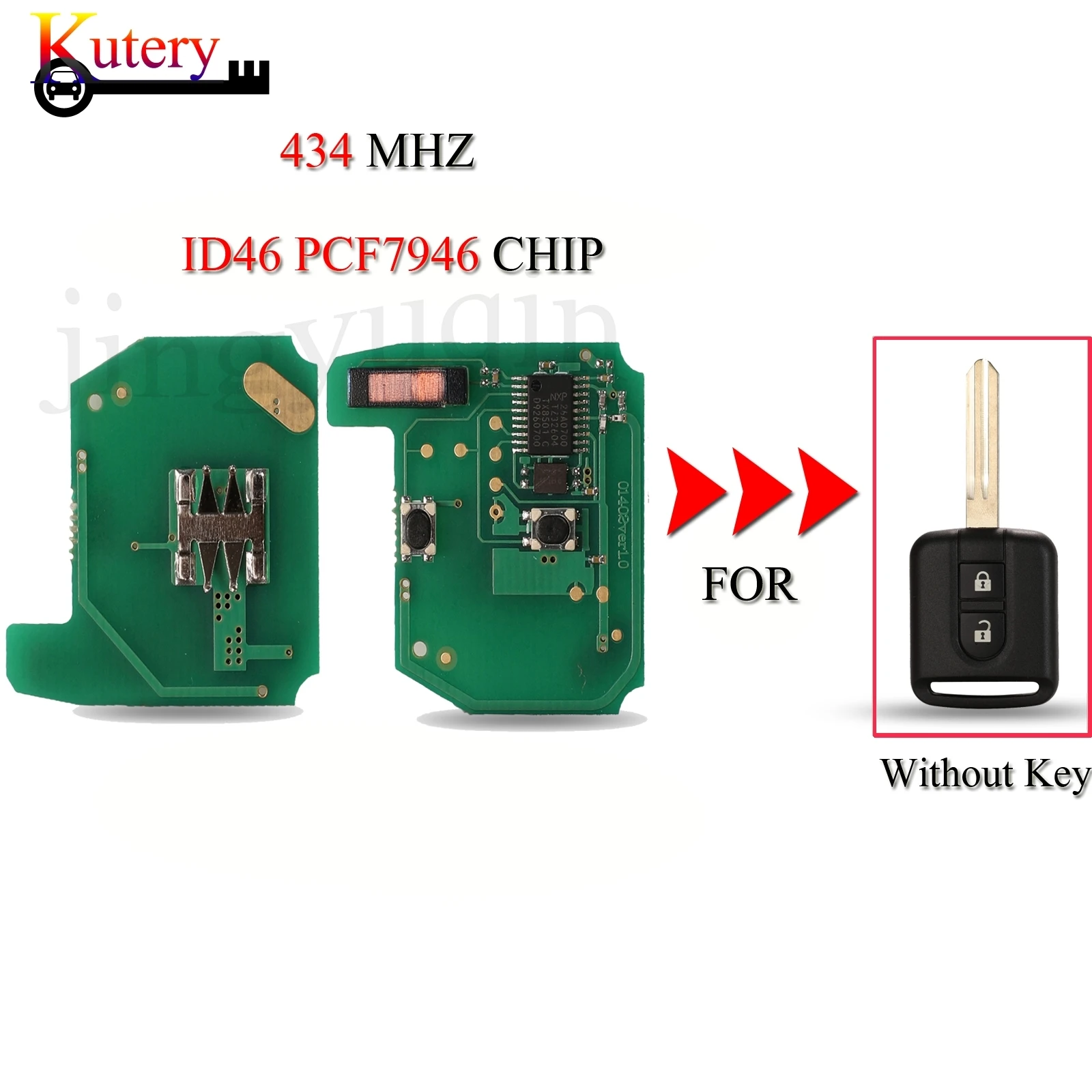 jingyuqin Remote Car Key Circuit Board For Nissan Elgrand X-TRAIL Qashqai Navara Micra Note NV200 2 Buttons 433MHz ID46 Chip