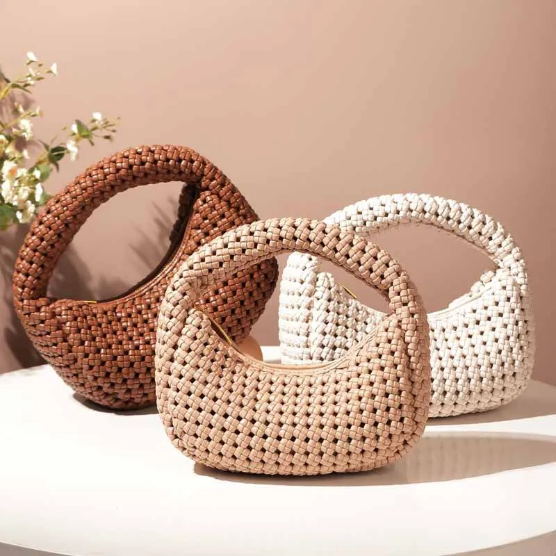 

Hand-woven handbag 2025 new summer fashion windmill knot French design woven bag seaside vacation beach ladies handbag