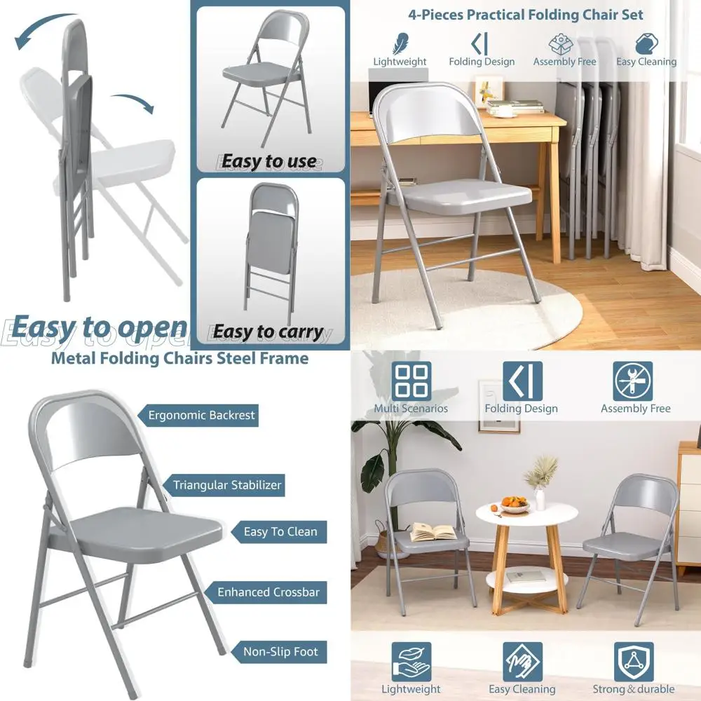 

4-Pack 30 Grey Metal Folding Chairs for Weddings, Offices, Parties, and Outdoor Events
