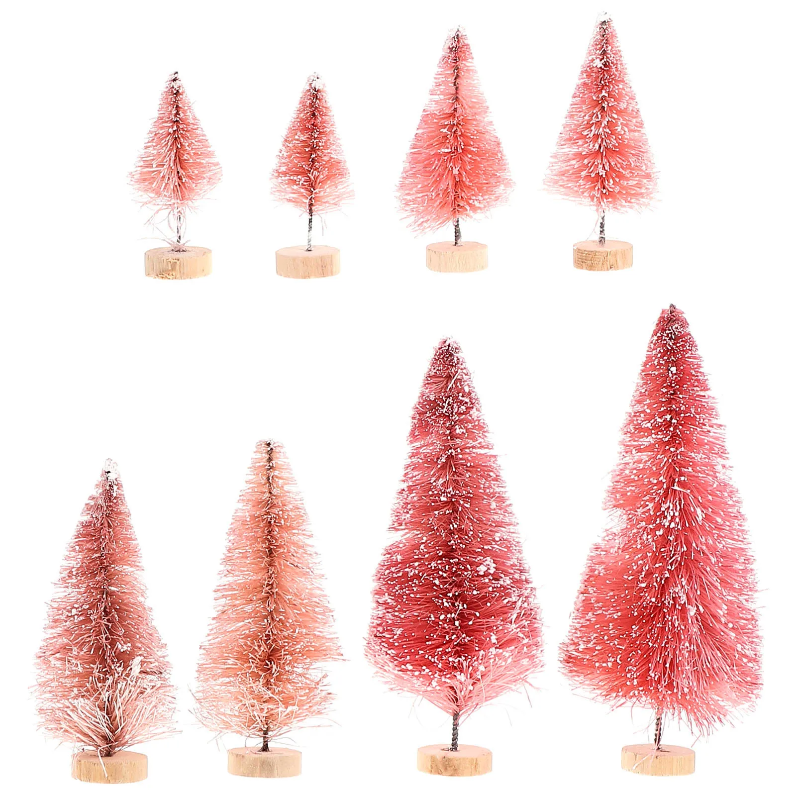 

8Pcs Mini Christmas Tree Wooden Base Desktop Xmas Decoration Festival Scene Decor Mini Xmas Tree Tabletop Ornaments