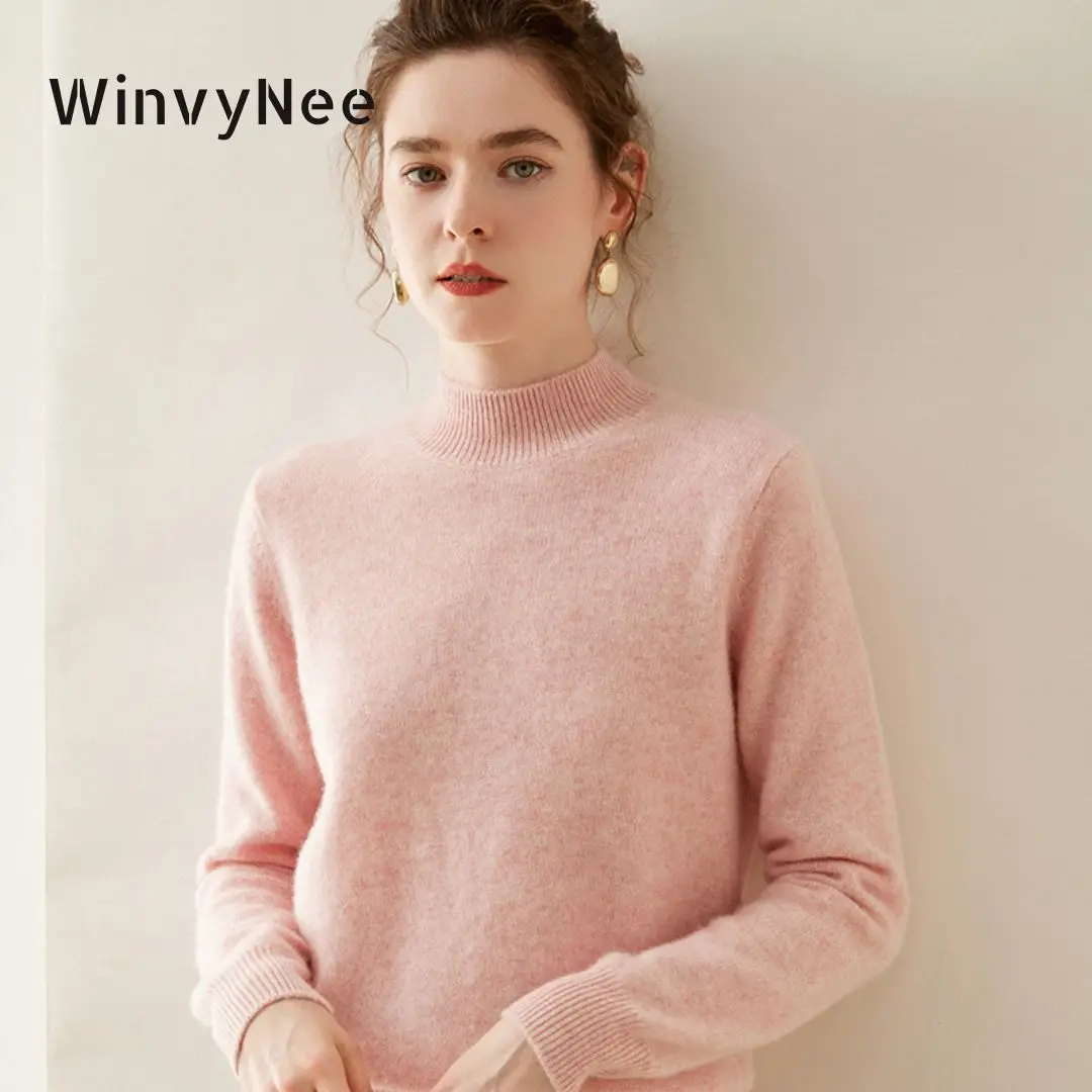 WinvyNee Women Cashmere Sweater Crew Neck Wool Causal Thick Warm Sweaters Solid Knit Tops Loose Pullovers Autumn Winter A1054017