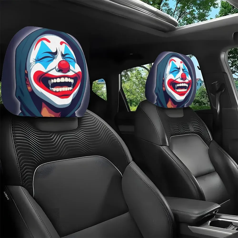 2pcs Headrest Covers Ghost 2pcs Headrest Cover Halloween 2PCS Amusement Park Clown Car Headrest Covers, Reduces Driving Fatigue