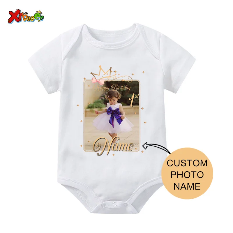 T-shirt assressentiavec nom personnalisé pour fille, chemise de couronne de princesse, photo d\'anniversaire de famille, tenues de t-shirt d\'image,