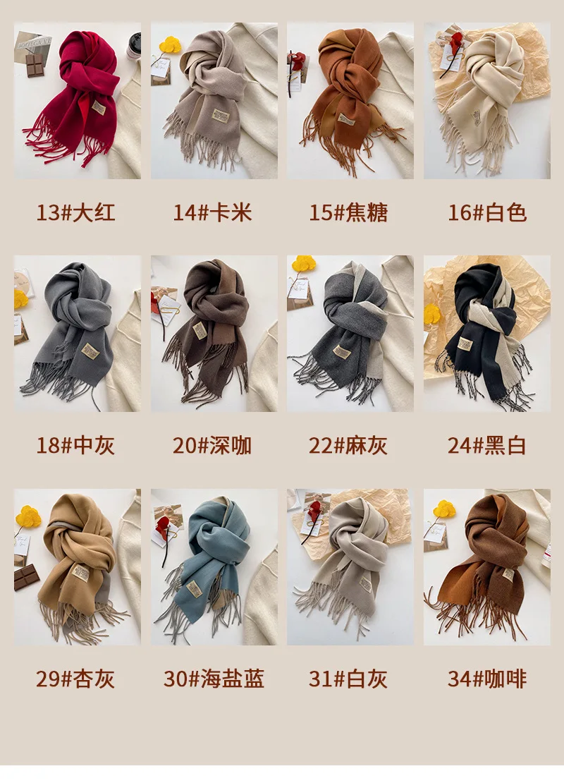Mode solide Kaschmir warmen Schal neues Design Pashmina Winter Doppelseite verschiedene Farbe Schal Wraps Bufanda mit Quaste Decke – Detail 6