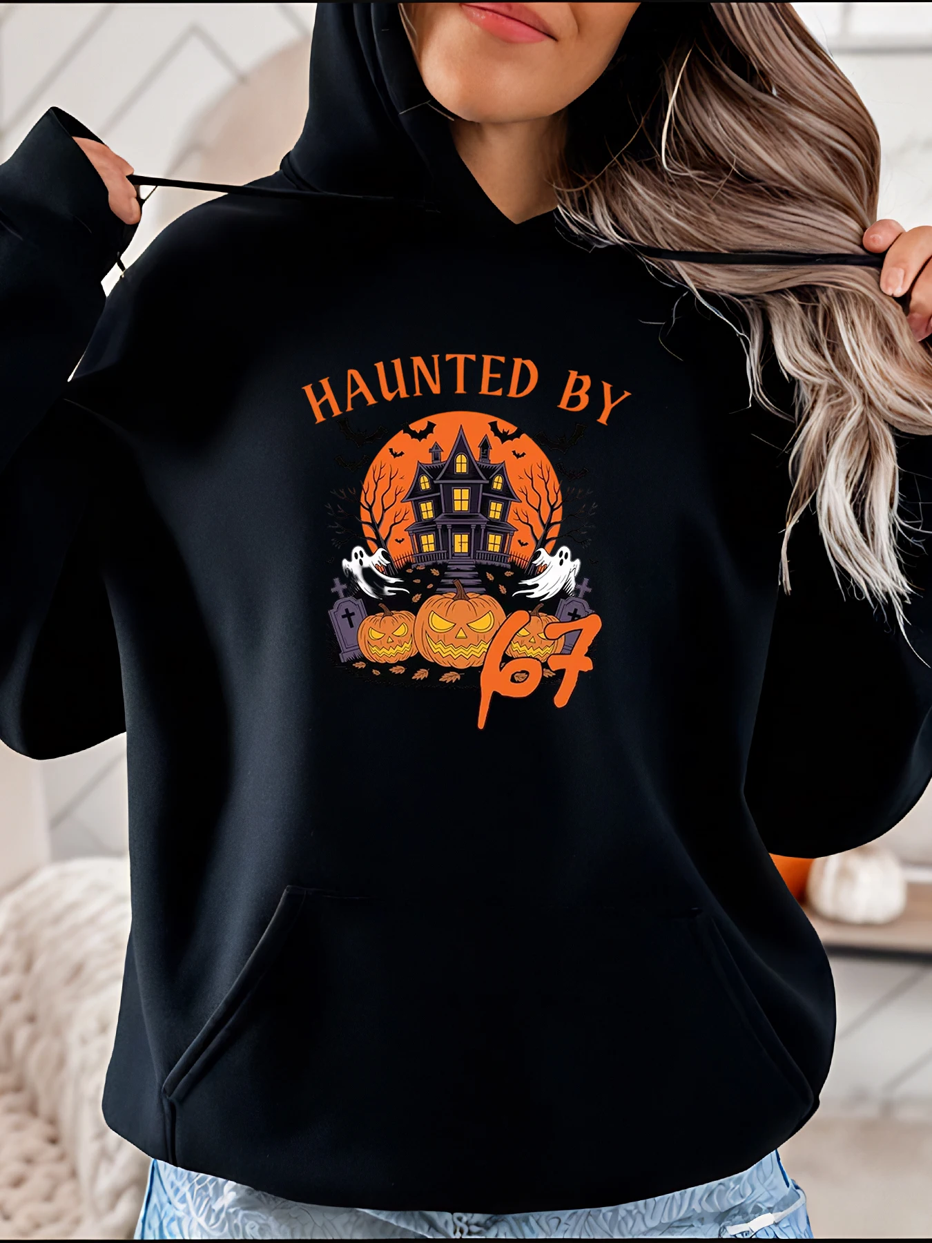ハロウィン パーカー お化け屋敷 パンプキン プリント レディース カジュアル 秋 スウェットシャツ 女性用
