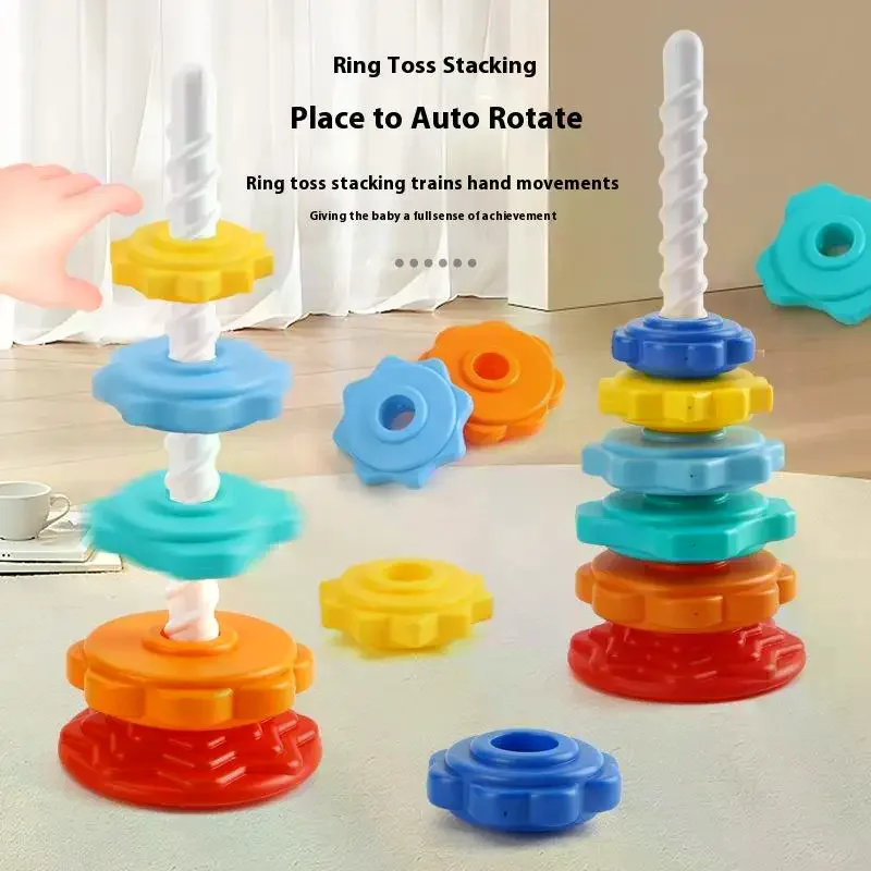 1 Set Montessori Rotating Rainbow Tower Baby Stacking Toys Children Develop Motor Skills Game Spinning Stacking Toy Gifts