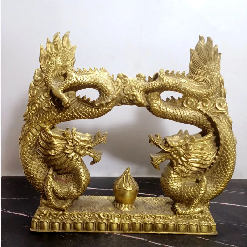 Guyunzhai Boy Meets Girl Home Decoration Twelve Zodiac Crafts Brass Dragon Two Dragons Are Playing With A Pearl