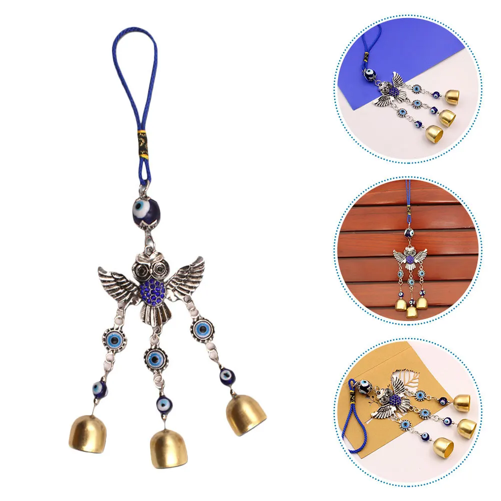 

2Pcs Blue Eye Evil Eye Owl Pendant for Car Rear View Mirror Hanging Wind Chime Ornament Unique Alloy Decor Interior Vehicle