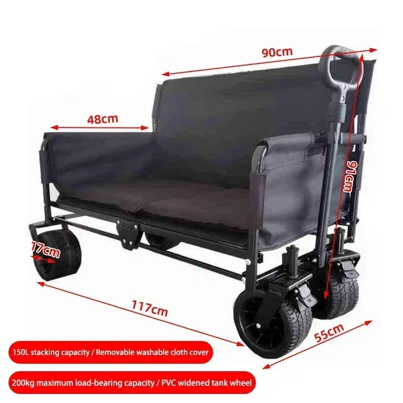 Folding Wagon Folding Sofa with Brakes Multiple Use Oxford Cloth Heavy Duty Camping Cart Multiple Pockets