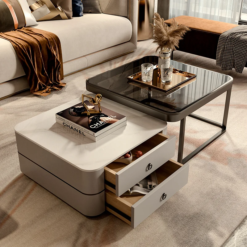 

Minimalist Drawer Coffee Table Vintage Aesthetic Premium Square Coffee Tables Living Room Storage Unique Mesas Home Furniture