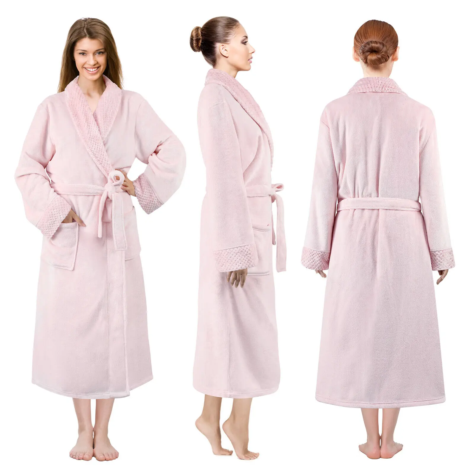 Women Ladies Luxury Long Bath Robe Dressing Gown Flannel Fleece Soft Bathrobe Men Coral Velvet Plush Thickened Couple Bathrobe