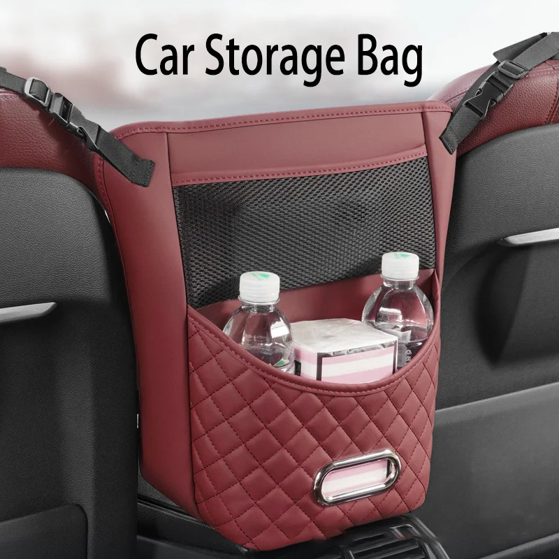 Car Storage Bag PU Leather Car Armrest Hanging Organizer Multifunction Handbag Holder Net Pocket Cup Tissue Storage