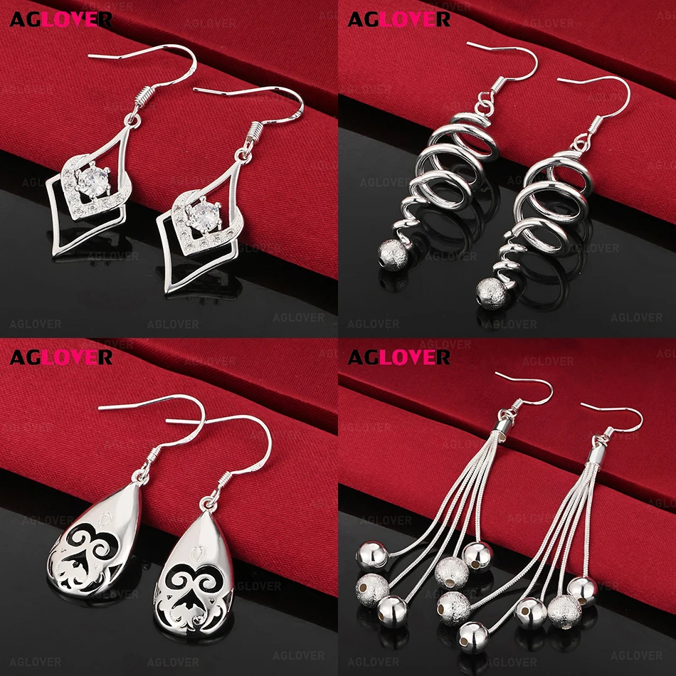 

AGLOVER 925 Sterling Silver Carved Pattern Teardrop Earrings Cute Charming Women Holiday Gift Party Jewelry